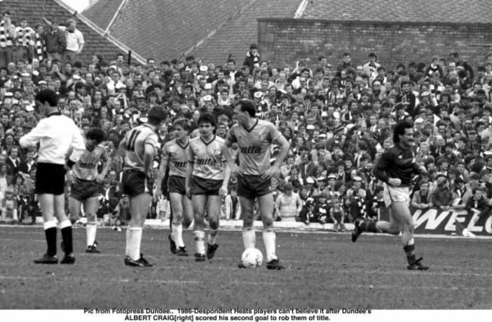 Albert Kidd celebrating scoring goal for Dundee May 1986