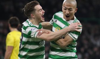Daizen Maeda of Celtic celebrates