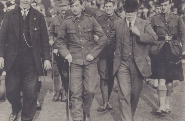 Willie Angus welcomed back to Celtic Park - flanked by Willie Maley and James Kelly