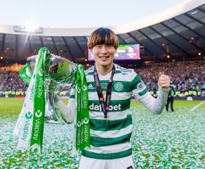 Kyogo with the League Cup