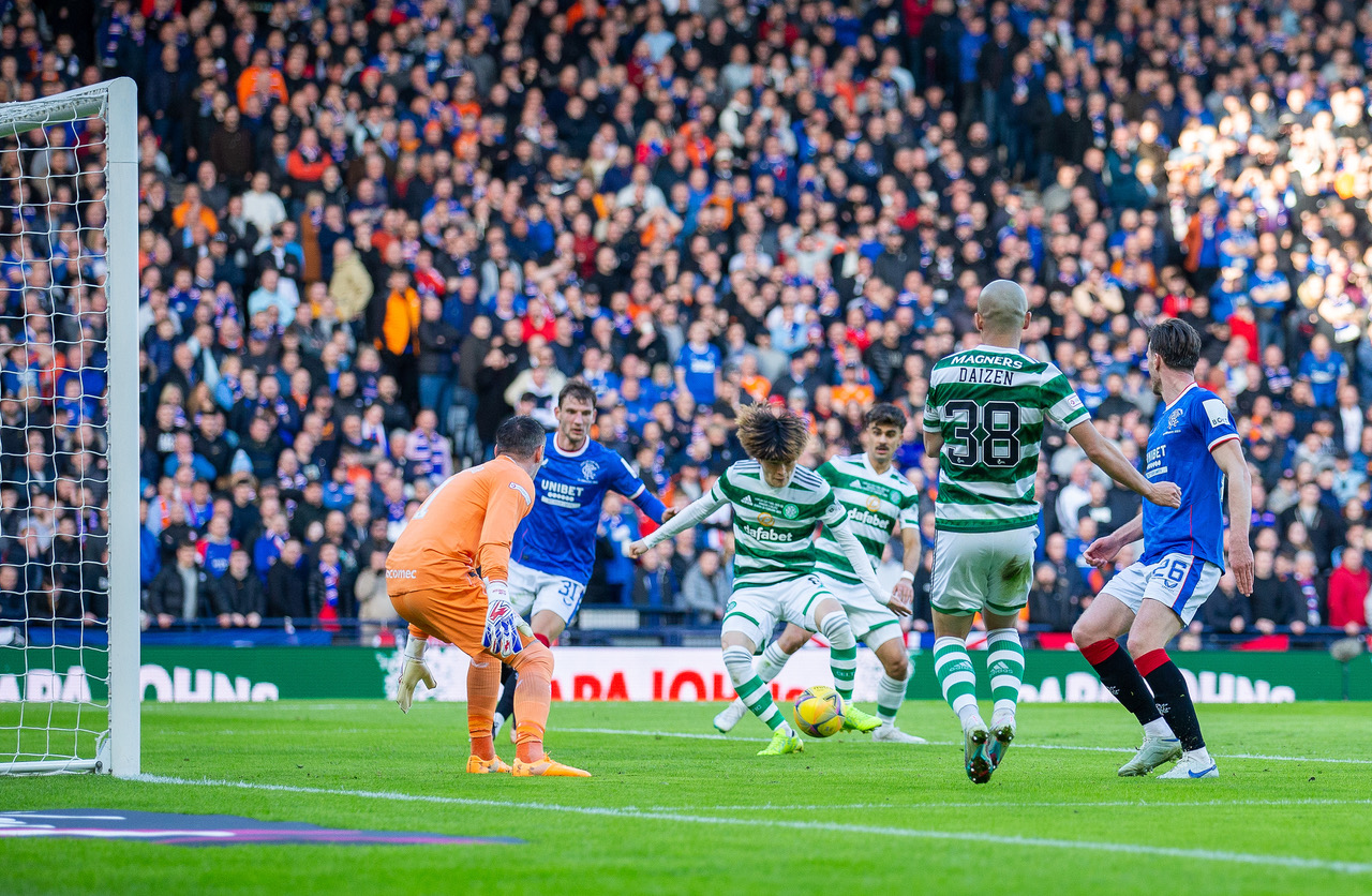 Kyogo scores against theRangers