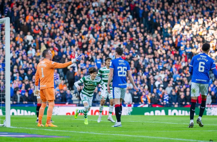 Kyogo scores against theRangers