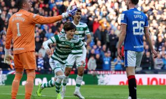Kyogo Furuhashi of Celtic celebrates