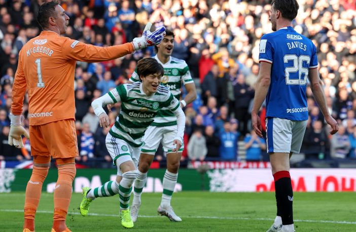 Kyogo Furuhashi of Celtic celebrates