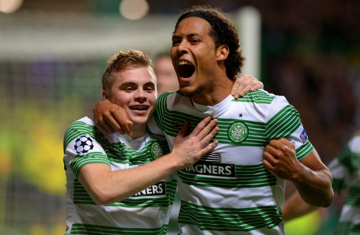 James Forrest is congratulated by Virgil van Dijk