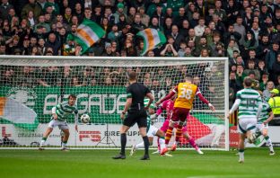 Lennon Miller of Motherwell hit the post