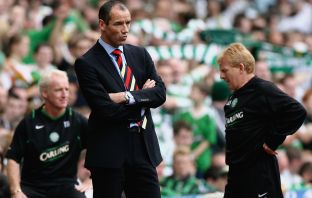 Gordon Strachan, coach of Celtic, and Paul le Guen, coach of Rangers
