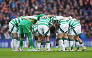 Celtic huddle at Ibrox