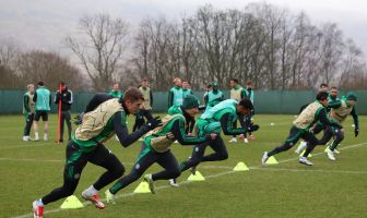 Celtic players during training