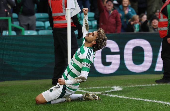 Jota of Celtic celebrates