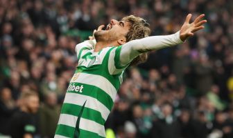 Jota of Celtic celebrates