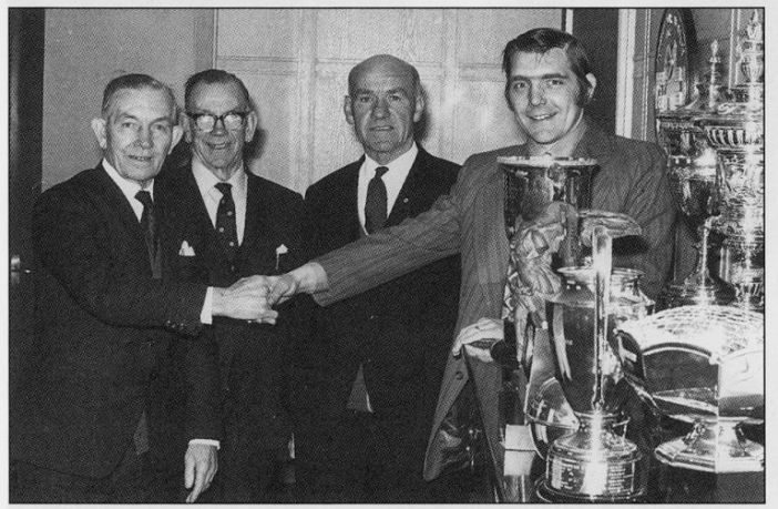 Adam McLean with Jimmy McGrory, Jimmy Delaney and Bobby Murdoch