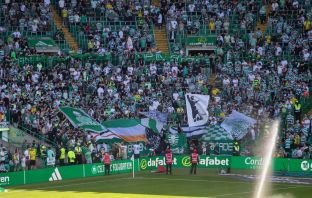 Celtic fans celebrate the title win.