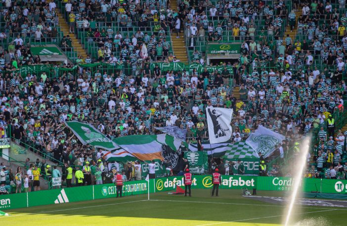 Celtic fans celebrate the title win.