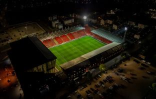 Ariel view of Pittodrie Stadium after the match,