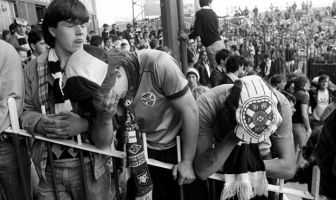 Hearts fans at Dundee in May 1986