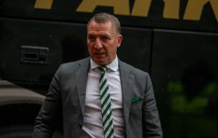Brendan Rodgers arrives at Tynecastle