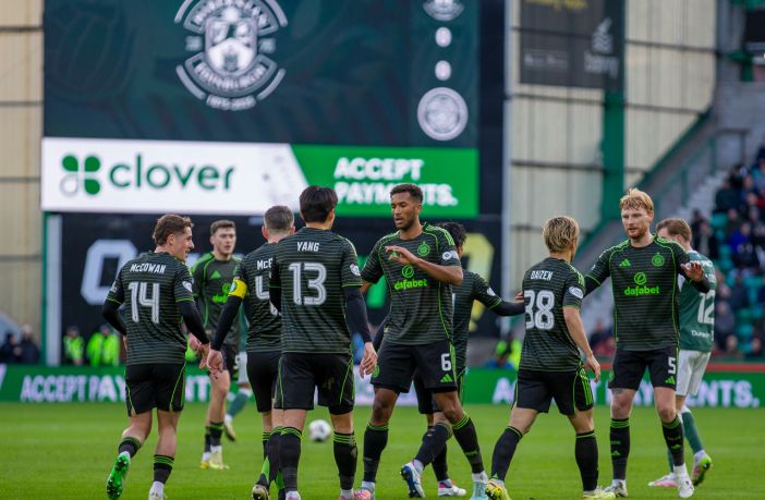 Daizen Maeda celebratesHibs v Celtic,
