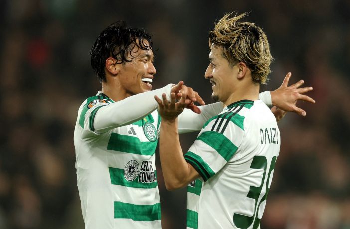 Reo Hatate of Celtic celebrates