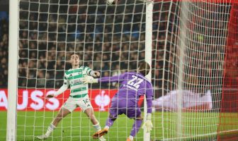 Luke McCowan of Celtic shoots but hits the crossbar