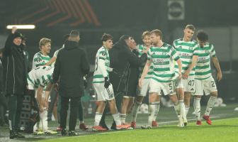 Benjamin Nygren of Celtic celebrates
