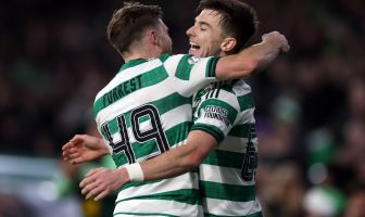 Kieran Tierney and James Forrest celebrate