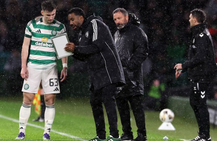 Kieran Tierney and Celtic manager Wilfried Nancy