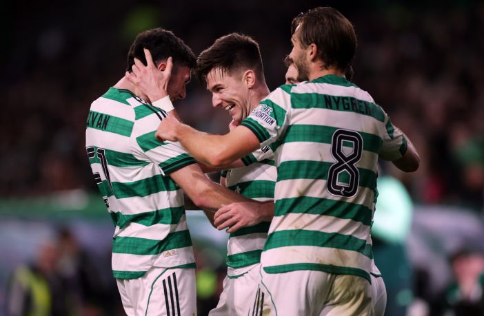 Kieran Tierney of Celtic celebrates scoring