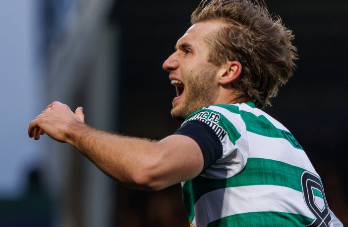 Benjamin Nygren of Celtic celebrates