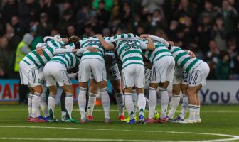 The Celtic huddle at Livingston