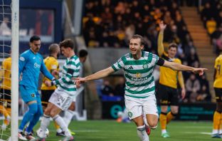 Benjamin Nygren of Celtic celebrates