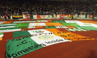 Celtic fans show off their flags