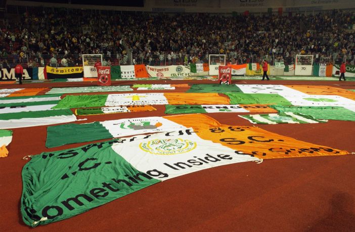 Celtic fans show off their flags