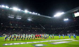 Celtic and Utrecht players shake hands before kick off.