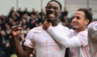 Goal celebrations for Bim Pepple of Plymouth Argyle