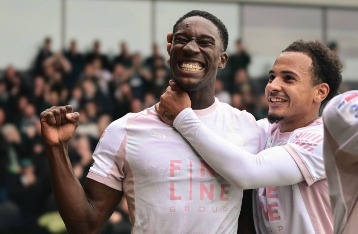 Goal celebrations for Bim Pepple of Plymouth Argyle