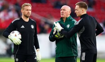 Kasper Schmeichel, Stevie Woods and Viljami Sinisalo of Celtic