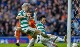 Reo Hatate scores at Ibrox