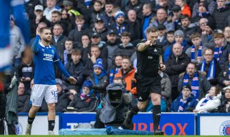 John Beaton points to the spot after a VAR review.