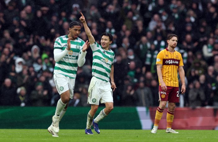 Hyunjun Yang of Celtic celebrates