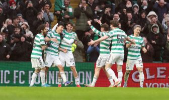 Hyunjun Yang of Celtic celebrates