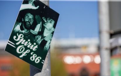 Spirit of '86 - Celtic team's welcome to Paradise. Saturday 25 April 2026. Celtic v Falkirk. Scottish Premiership. Photo Photograph by Vagelis Georgariou