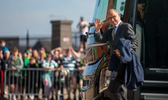 Spirit of '86 - Celtic team's welcome to Paradise. Saturday 25 April 2026. Celtic v Falkirk. Scottish Premiership. Photo Photograph by Vagelis Georgariou