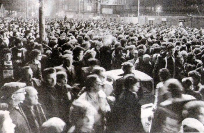 Celtic fans queue at Love Street in 1980