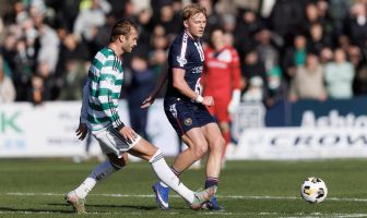 Luke Graham of Dundee and Benjamin Nygren of Celtic